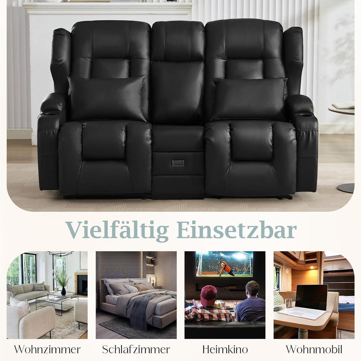 2-Sitzer Relaxsessel mit Liegefunktion & Kinosessel Schwarz