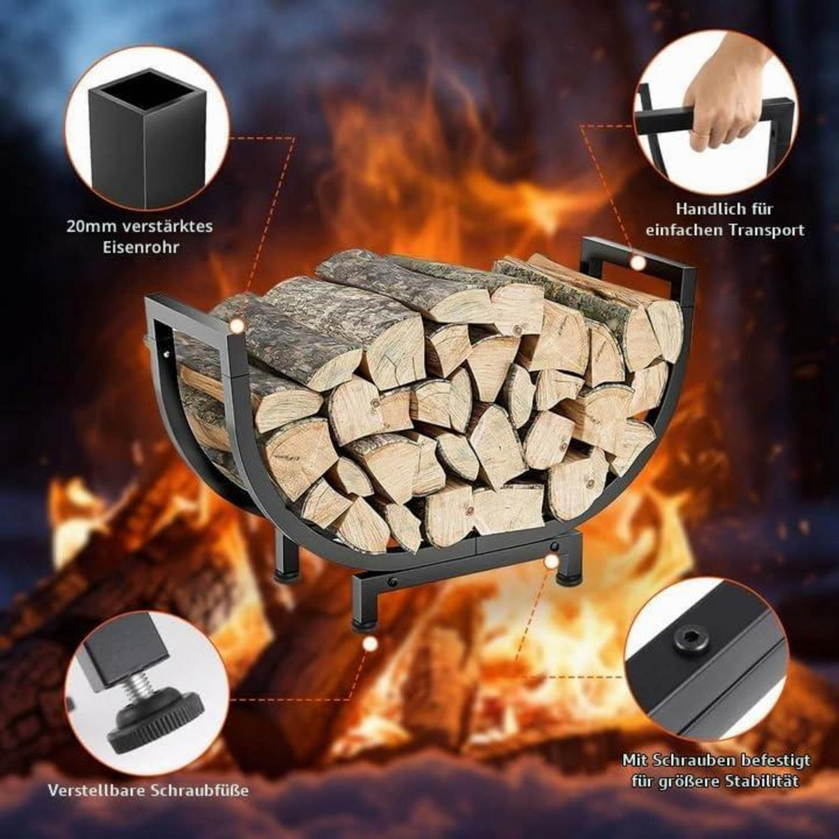 Brennholzregal U-Form Metall – Kaminholzhalter für Innen & Aussen