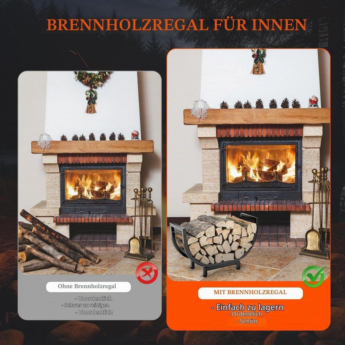 Brennholzregal U-Form Metall – Kaminholzhalter für Innen & Aussen