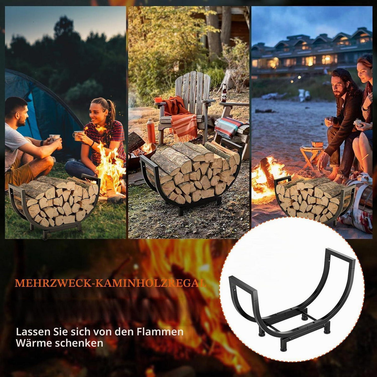 Brennholzregal U-Form Metall – Kaminholzhalter für Innen & Aussen