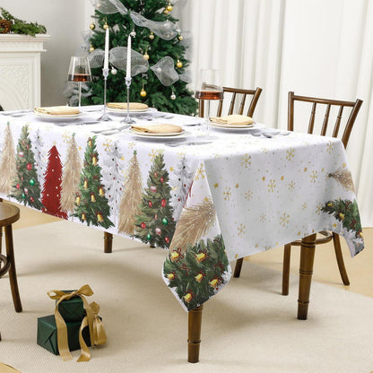 Weihnachtstischdecke Weiß 140x240 cm mit Weihnachtsbaum & Schneeflocke