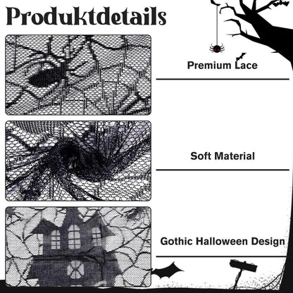 Halloween Tischdecke Schwarz Spitze 135x175 cm Wiederverwendbar