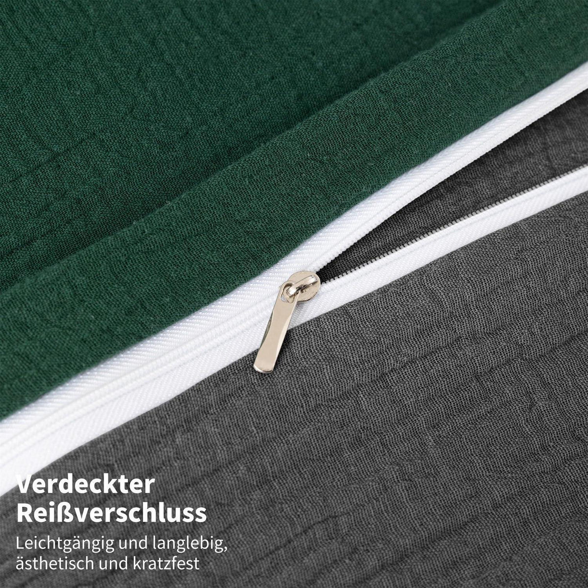 Doppelte Muslin Bettwäsche 200x220 Dunkelgrün Grau – 3-teilig
