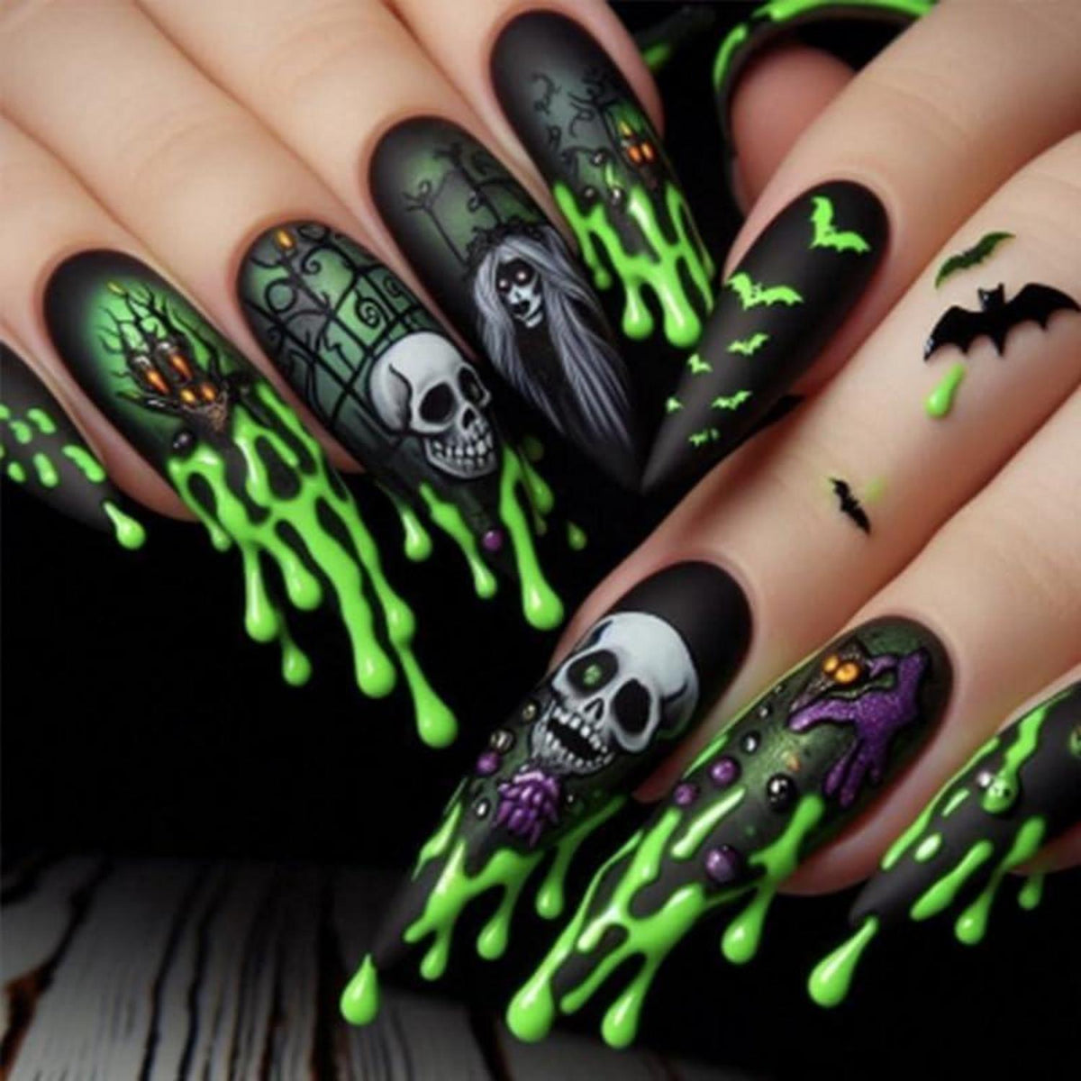 Halloween Falsche Nägel Schwarz Scream Ghostface Gothic Design