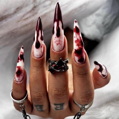 Stiletto Halloween Nägel Dunkel Rot Blood French Fake Nails