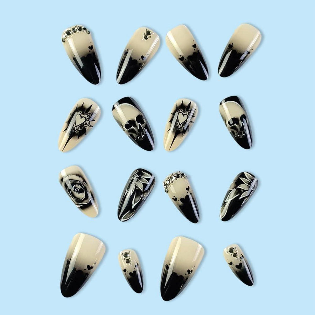 Halloween Press On Nails – Nude Gradient Schwarz & Horror Design