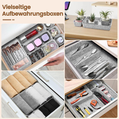 9er Schubladen Organizer Filz Hellgrau