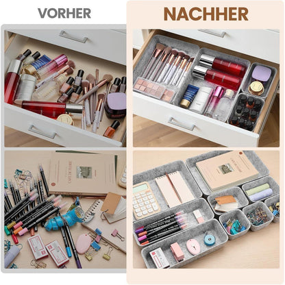 9er Schubladen Organizer Filz Hellgrau