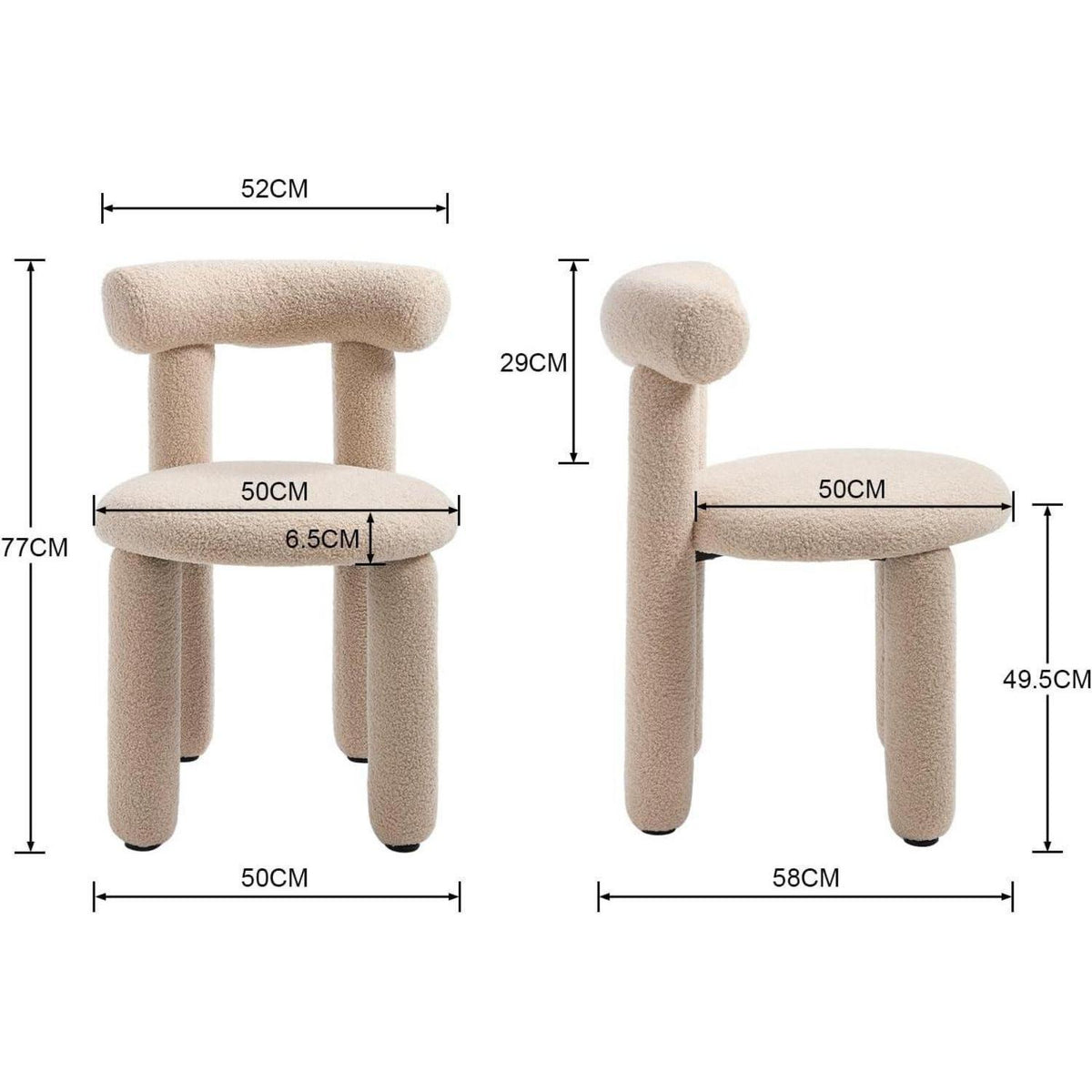 Küchenstühle 2er Set Kunstfell – Moderne Esszimmerstühle Khaki