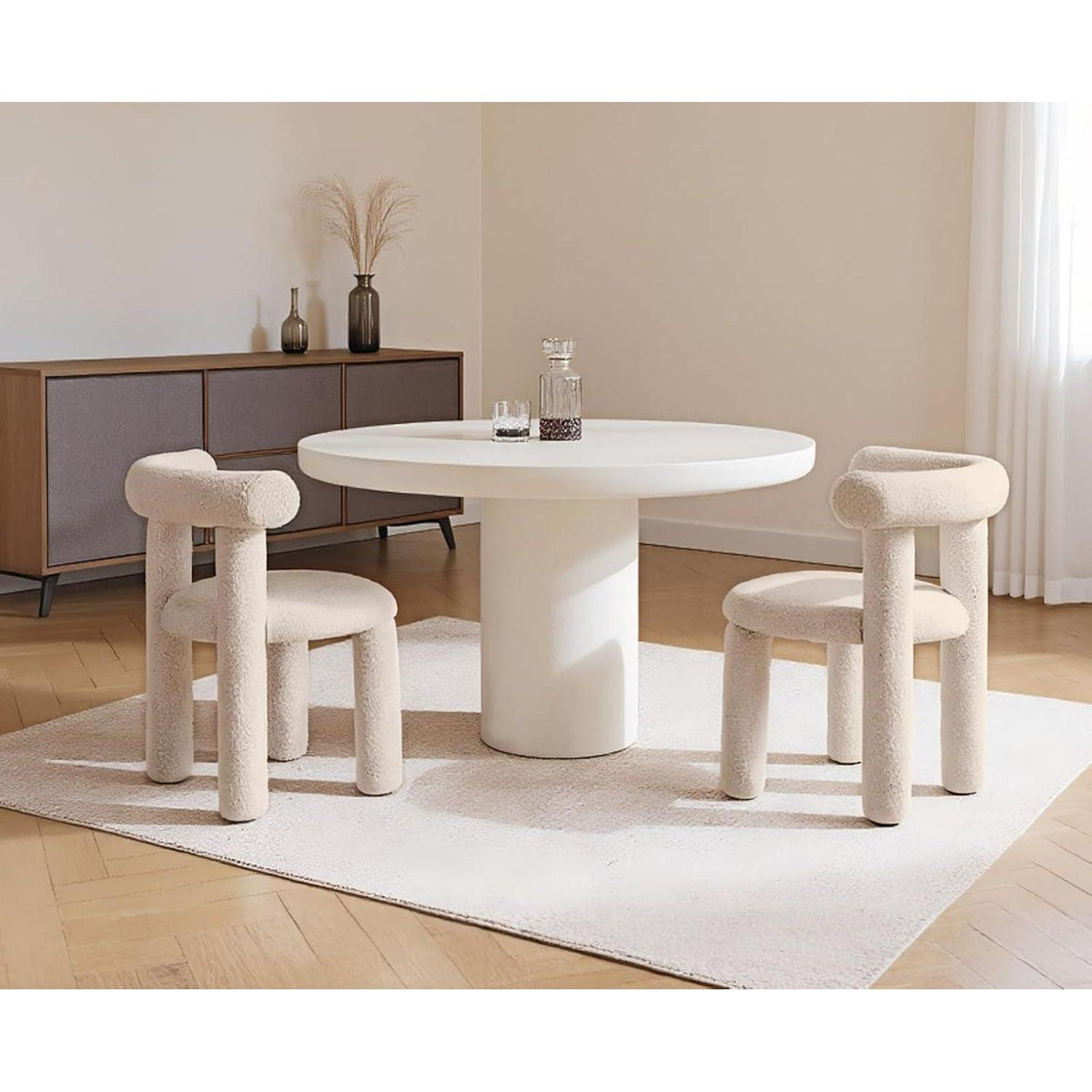 Küchenstühle 2er Set Kunstfell – Moderne Esszimmerstühle Khaki