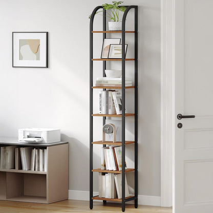Vintage Bücherregal schmal – Braun-Schwarz, 208,5 cm hoch