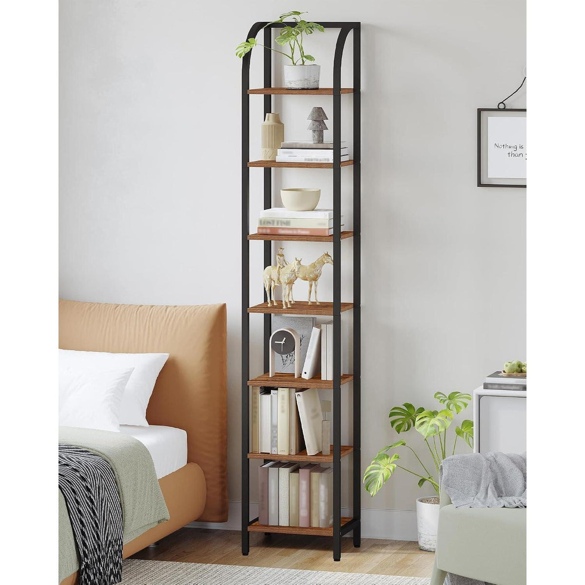 Vintage Bücherregal schmal – Braun-Schwarz, 208,5 cm hoch