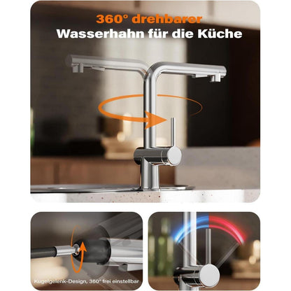 Ausziehbare Küchenarmatur Edelstahl 360° Schwenkbar mit Brause