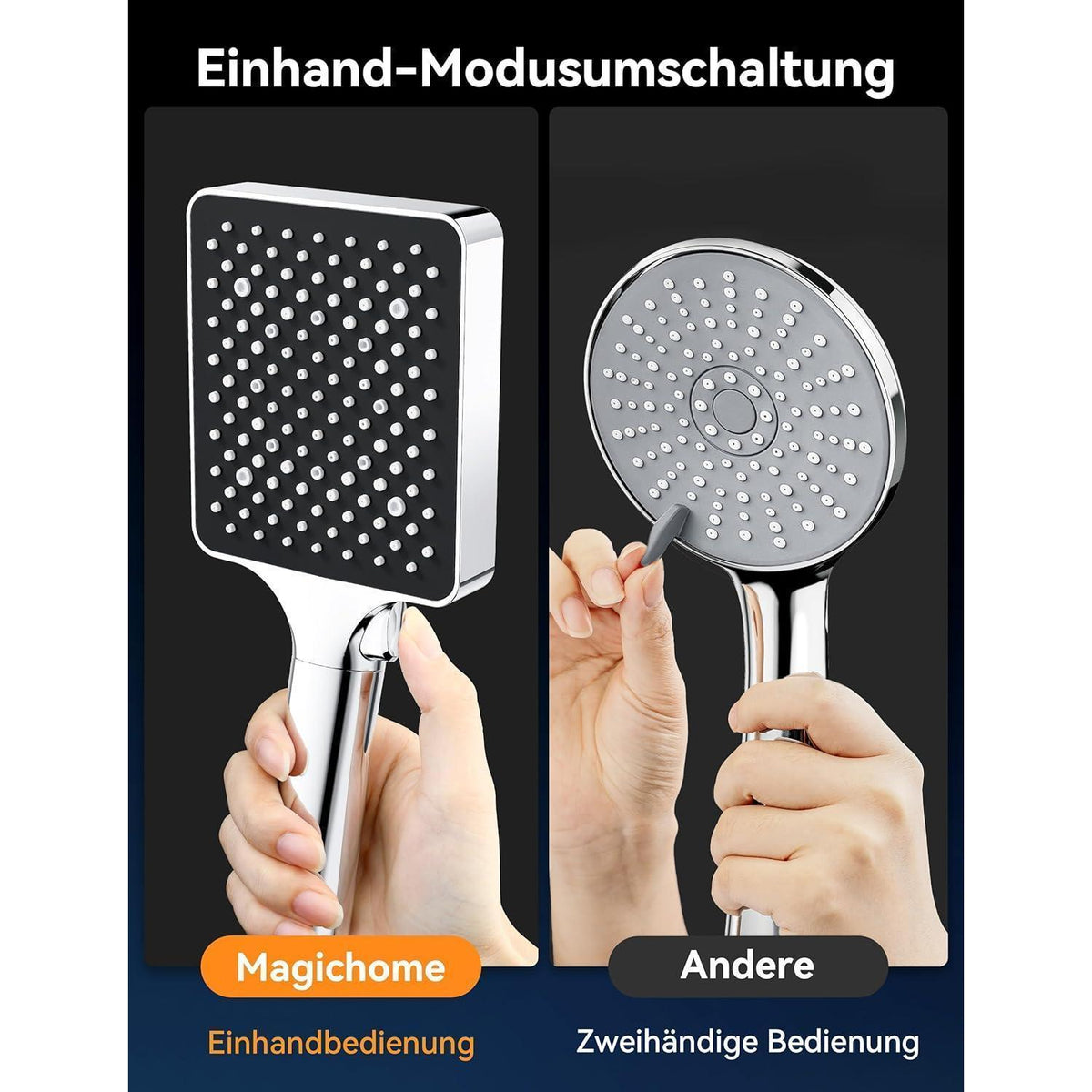 Hochdruck Duschkopf 6 Modi | Wassersparend & Handbrause Schwarz