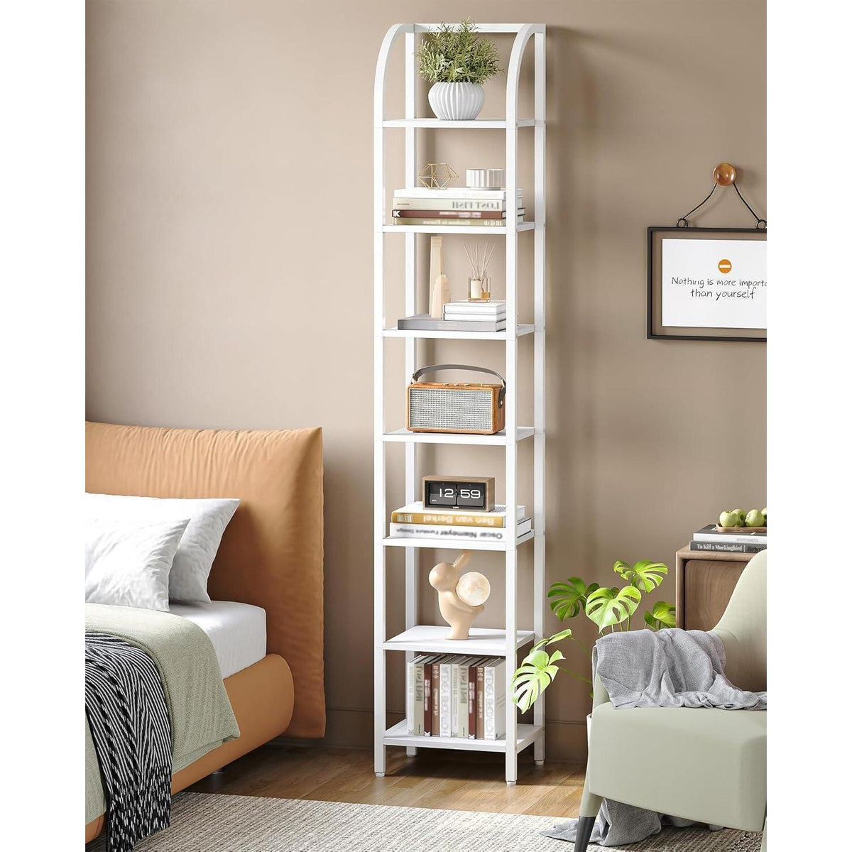Schmales Bücherregal 7 Ebenen Weiß | Industriestil & Standregal