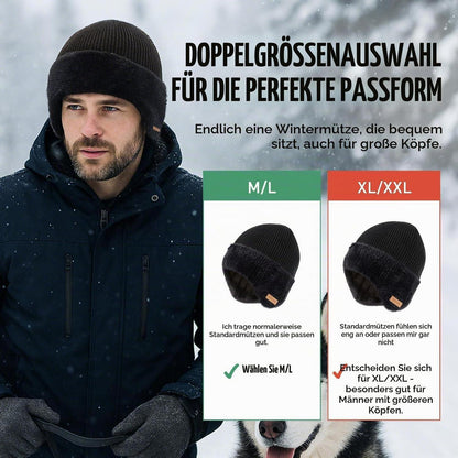 Wasserdichte Thermomütze mit Ohrenklappen – Merino-Wolle Grau XL-XXL