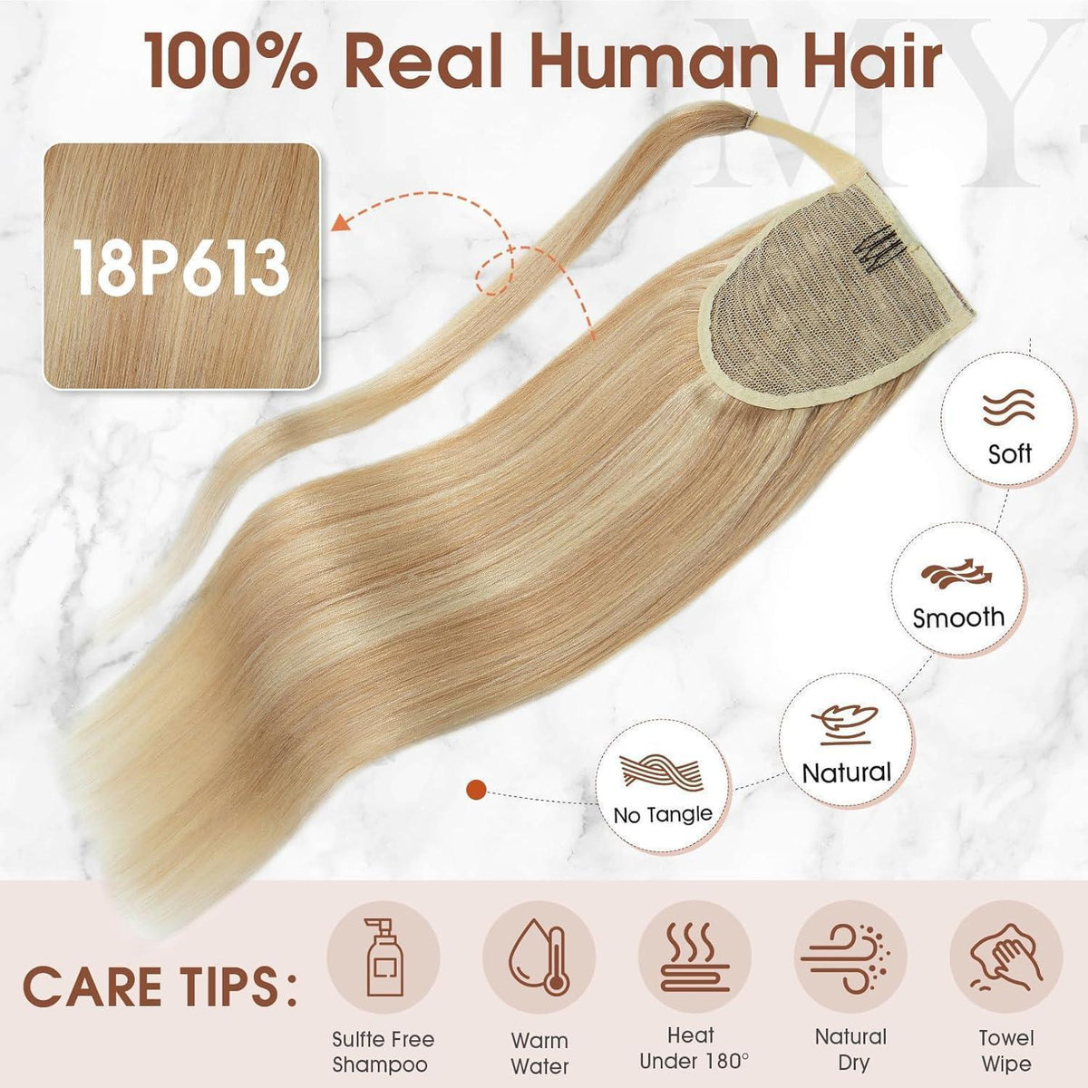 Echthaar Zopf Extension Ascheblond/Blond 35 cm