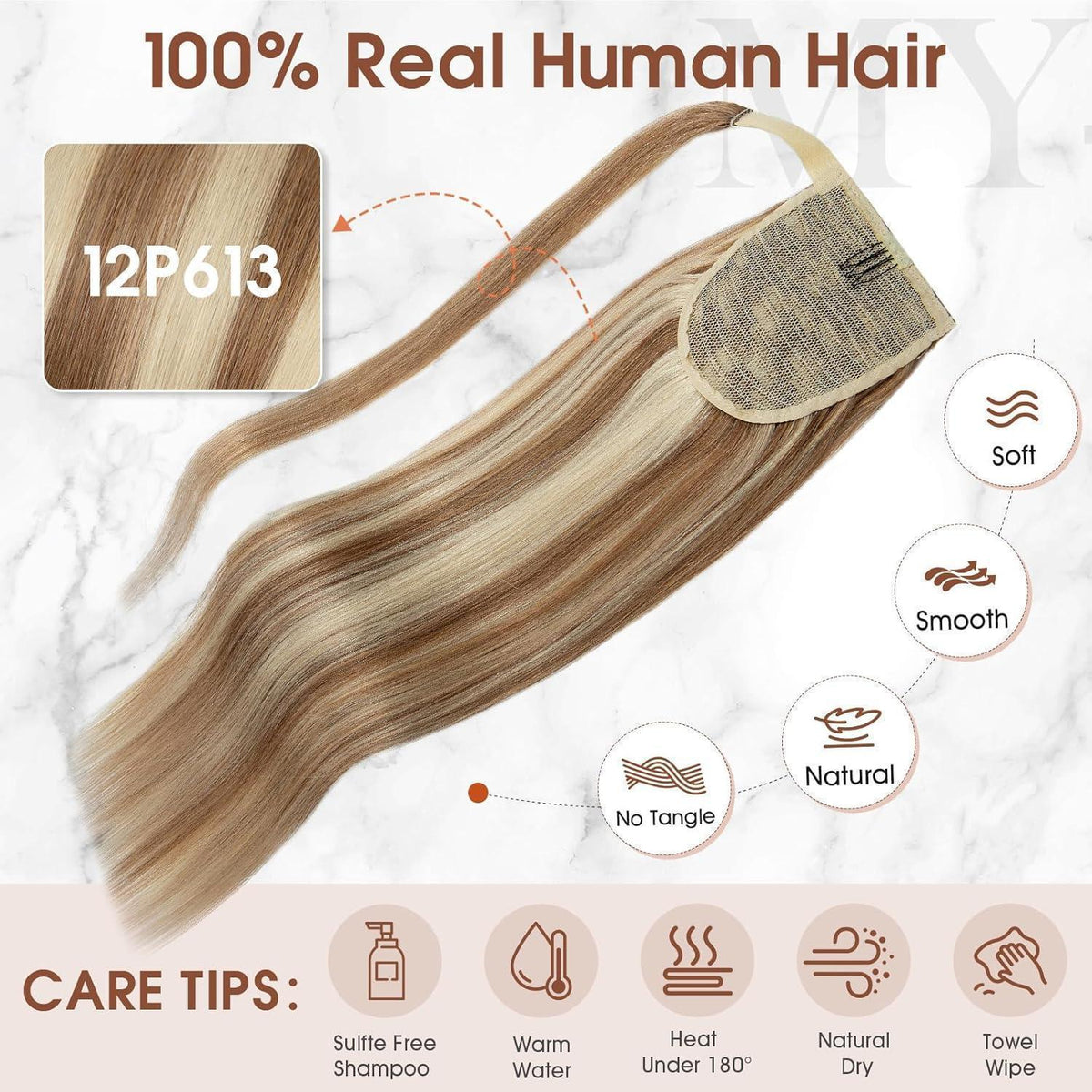 Echthaar Zopf Extension 55 cm Goldbraun & Blond