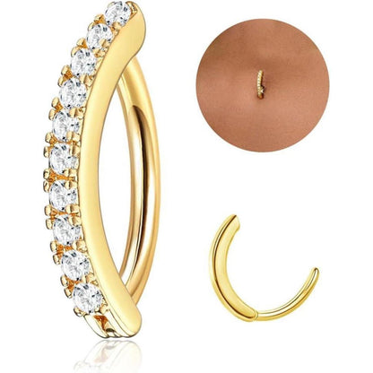 Bauchnabelpiercing Herz aus Edelstahl mit Zirkonia und Opal, 14G