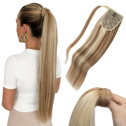 Echthaar Zopf Extension 50 cm Goldbraun & Blond