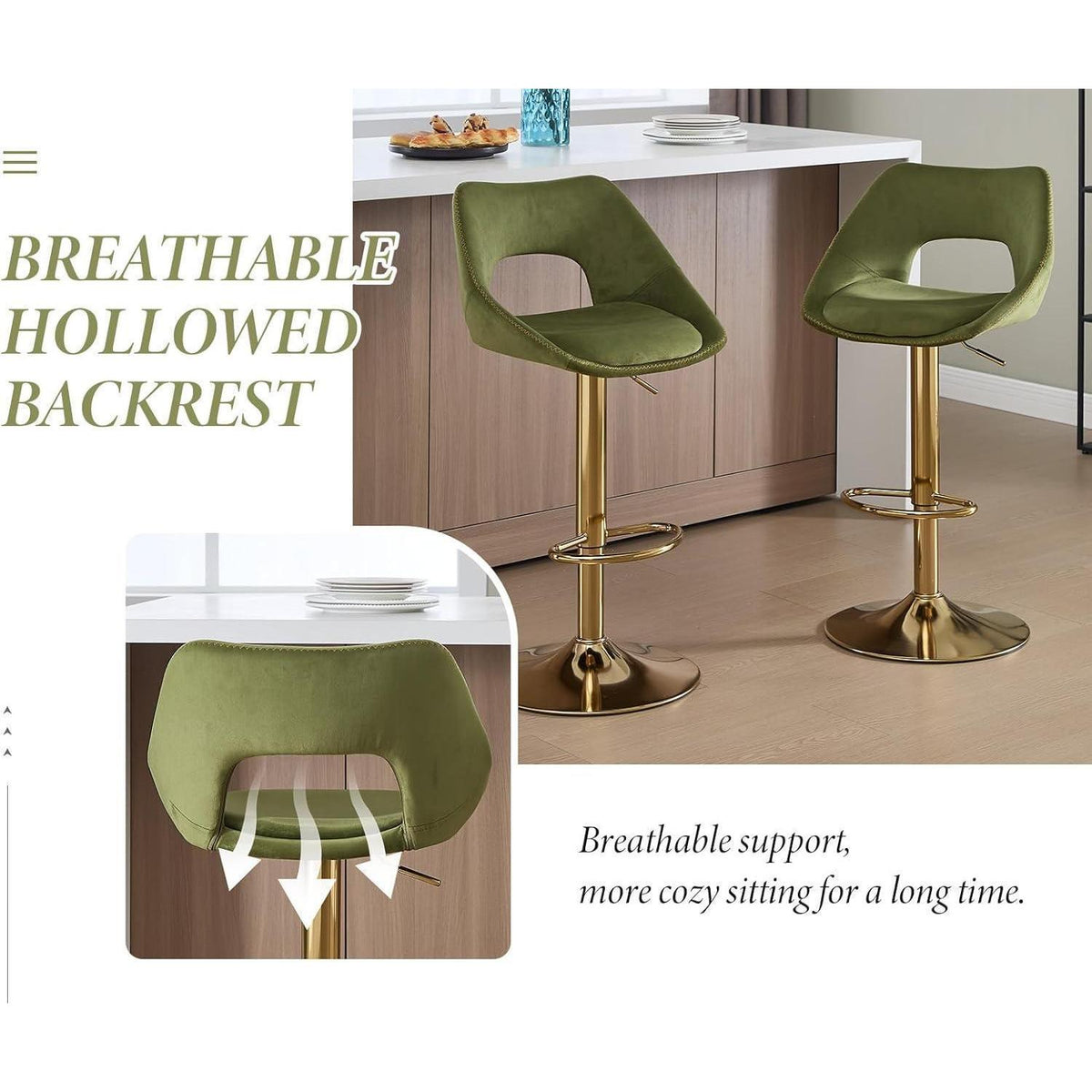 Barhocker Set 4er – Höhenverstellbar, Grün-Samt