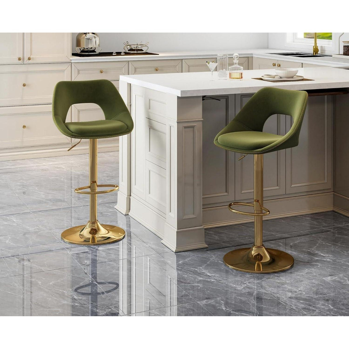 Barhocker Set 4er – Höhenverstellbar, Grün-Samt
