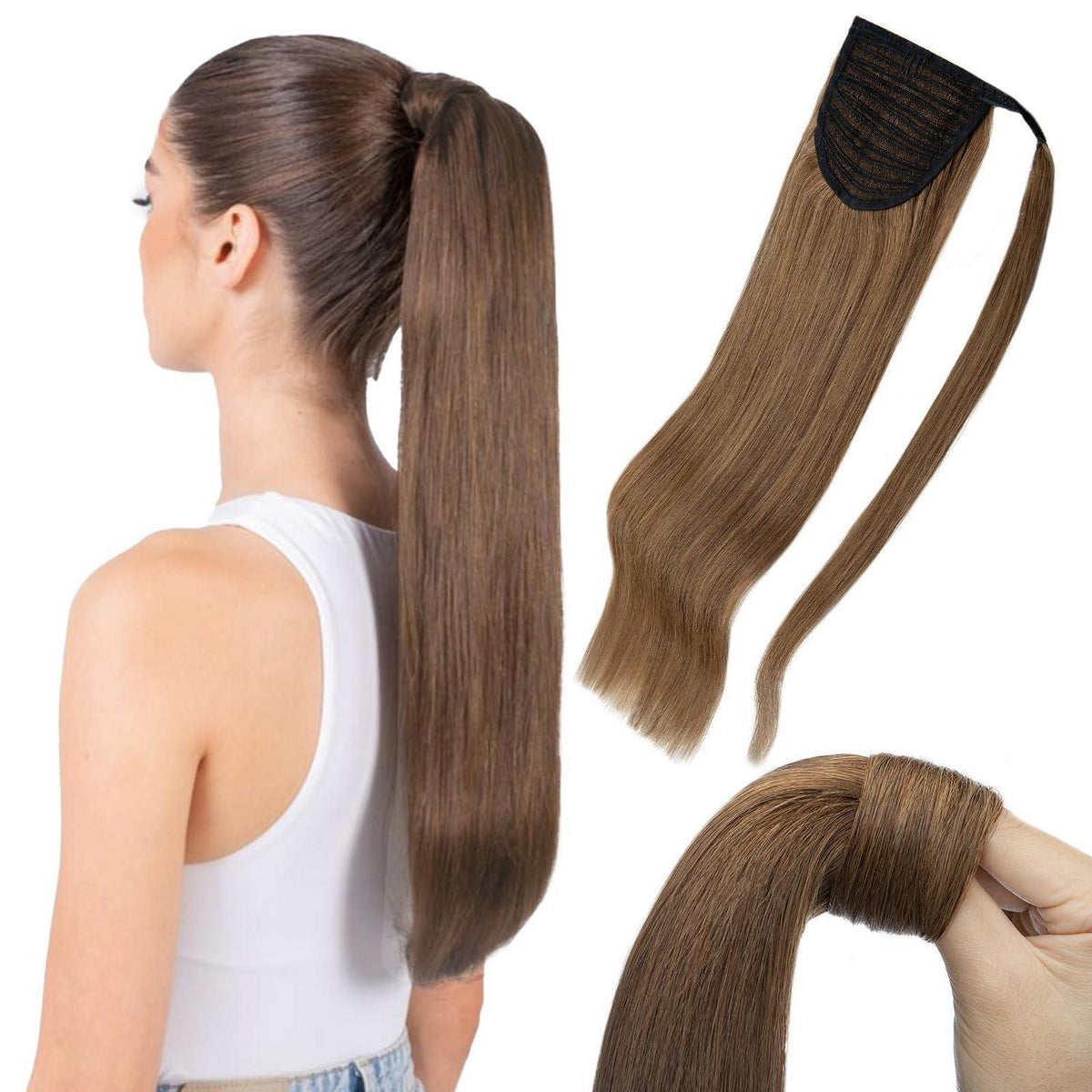 Echthaar Zopf Extension Hellbraun 55 cm – Volumenerweiterung