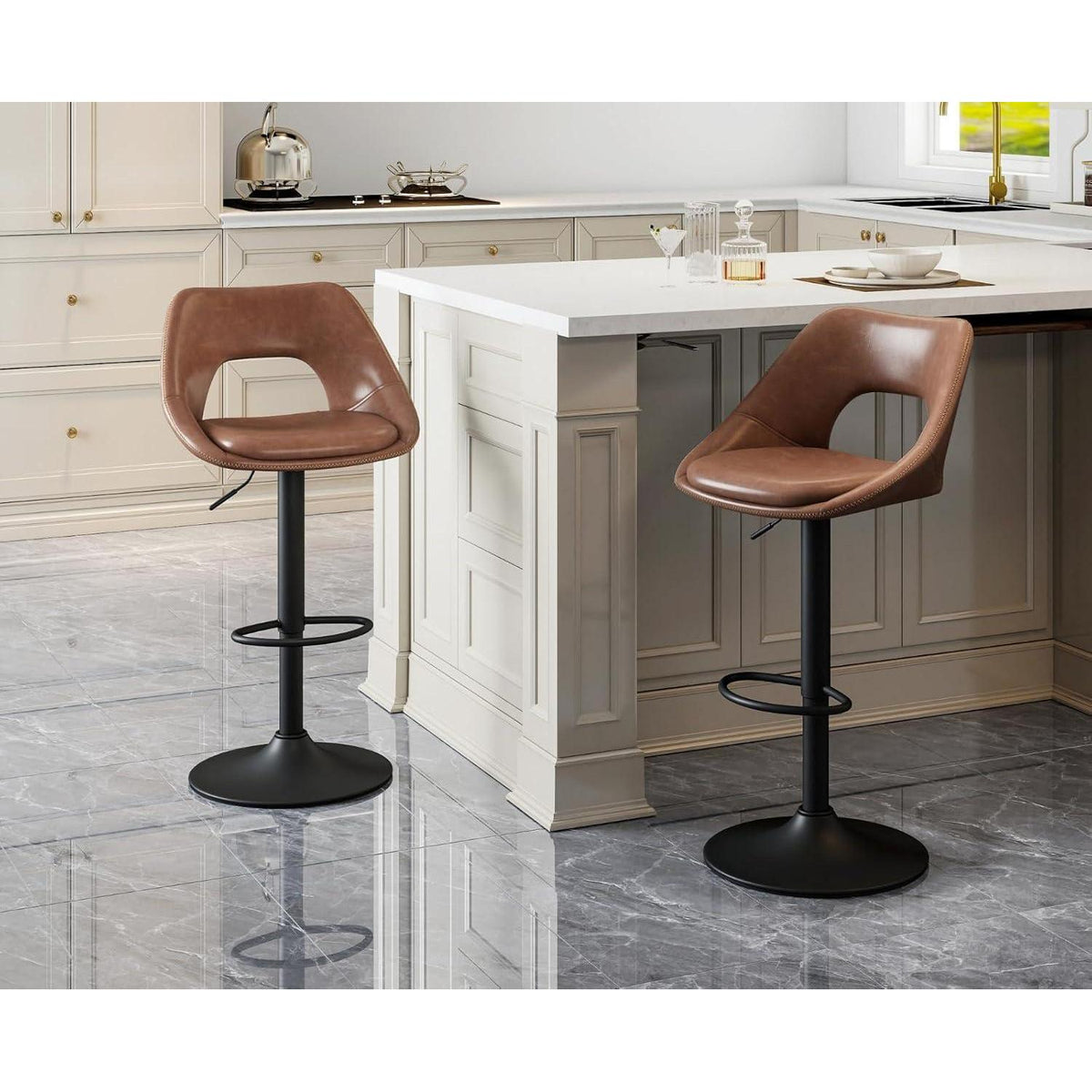 4 Barhocker höhenverstellbar mit Fußstütze & Rückenlehne