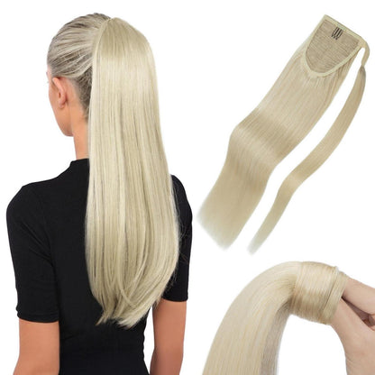 Echthaar Zopf Platinblond 50 cm – Haarverlängerung mit Klettverschluss