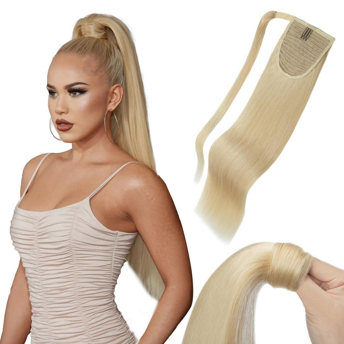 Echthaar Zopf Blond 35cm – Haarverlängerung mit Klettverschluss