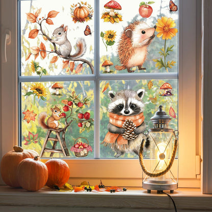 Herbst Fensterbilder Selbstklebend – Fensterdeko mit Eicheln & Eichhörnchen