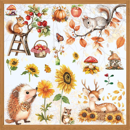 Herbst Fensterbilder Selbstklebend – Fensterdeko mit Eicheln & Eichhörnchen