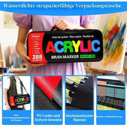 Acrylmarker Set 288 Farben mit Pinselspitze – Wasserfest & Vielseitig