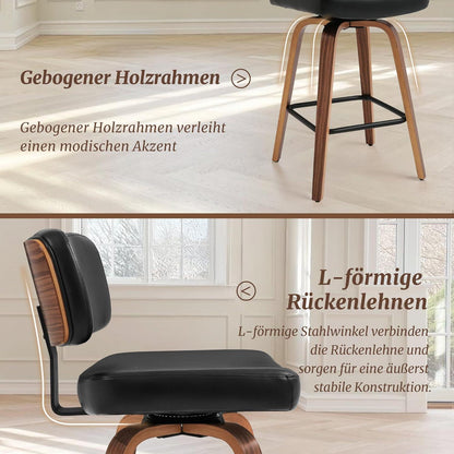Drehbarer Barhocker 3er Set mit Lehne – Schwarz