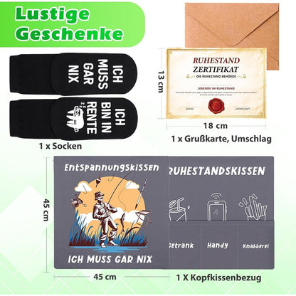 Ruhestand Geschenkset für Männer mit Kissen, Socken & Karte