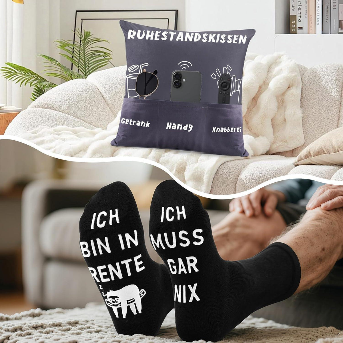 Ruhestand Geschenkset für Männer mit Kissen, Socken & Karte