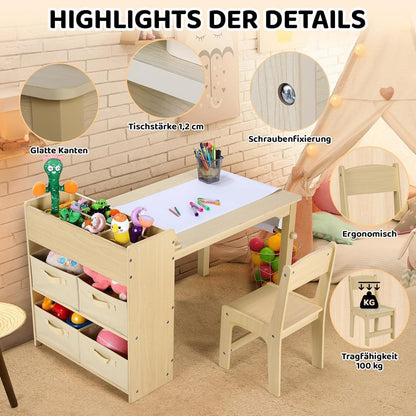 Kindertisch mit 2 Stühlen, Maltisch & Basteltisch, Gelb