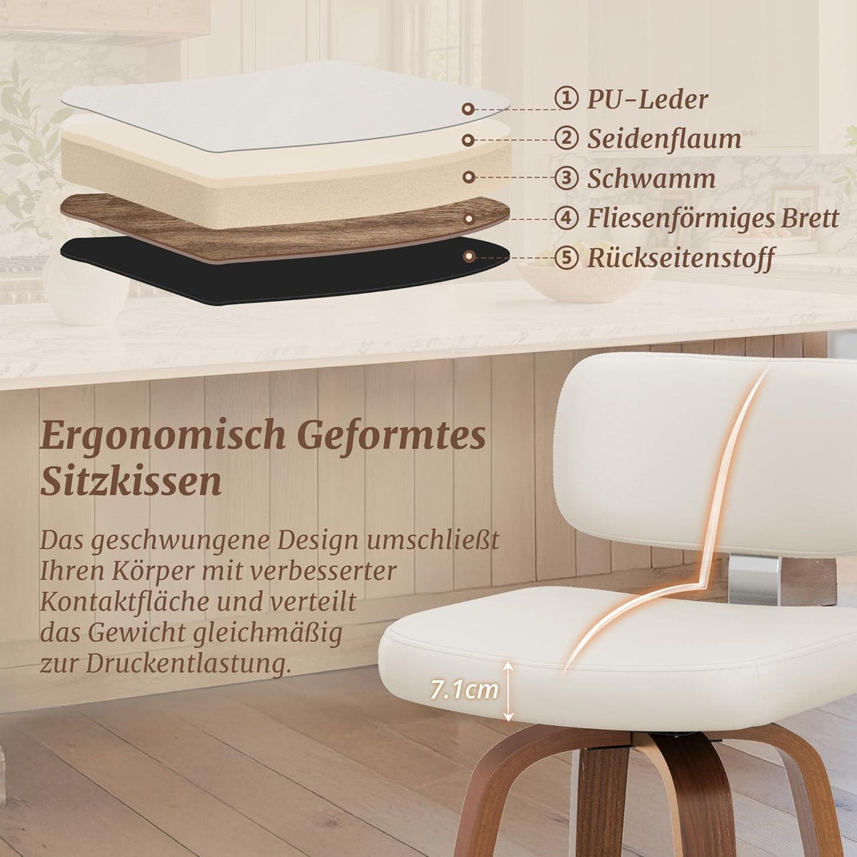 Drehbarer Barhocker 3er Set – Weiß, 67cm Höhe