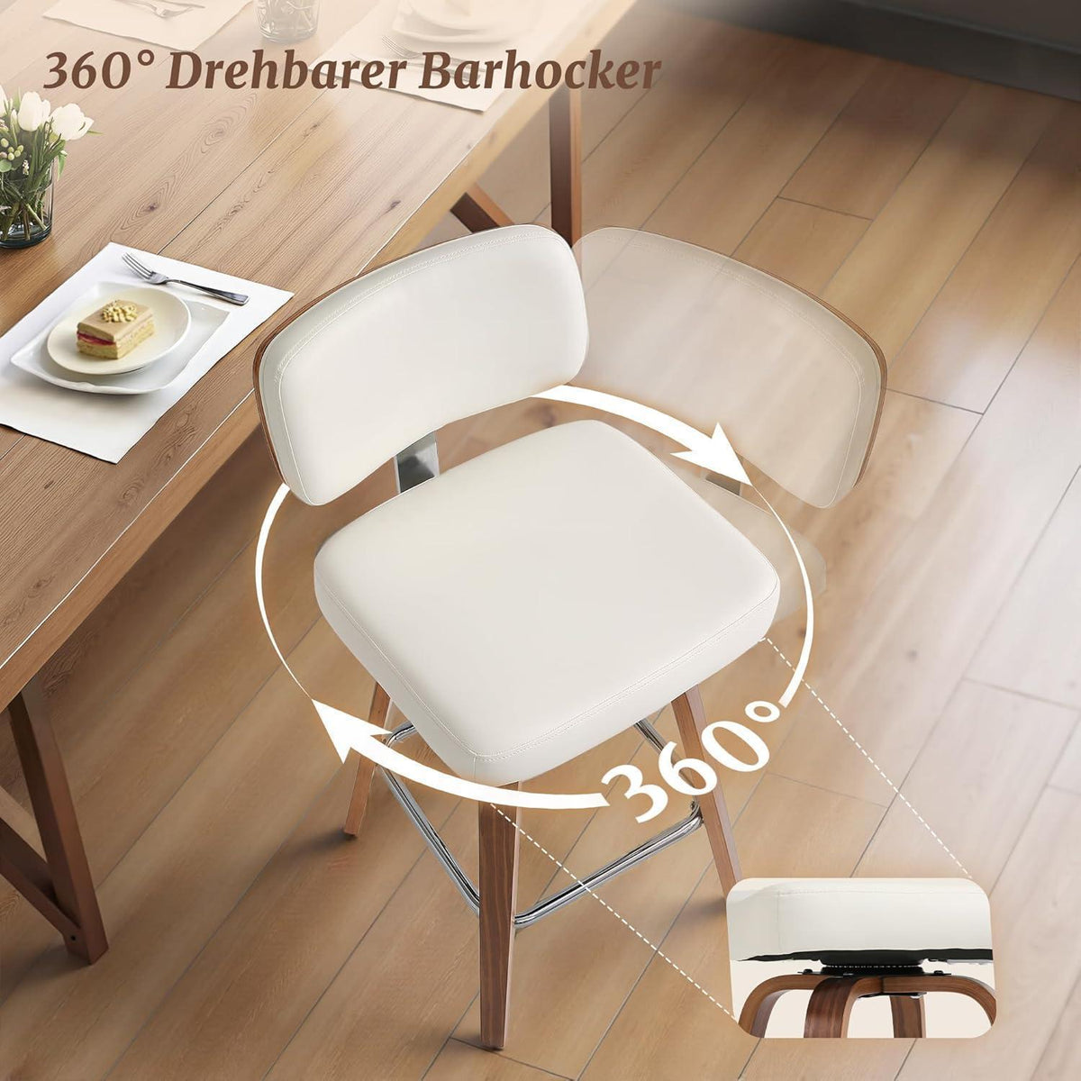 Drehbarer Barhocker 3er Set – Weiß, 67cm Höhe