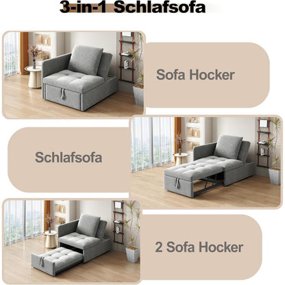 Schlafsofa Klein – 3-in-1 Schlafsessel mit Bettfunktion (Hellgrau)