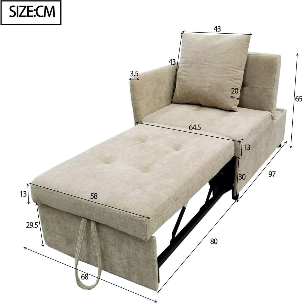 Schlafsofa Klein – 3-in-1 Schlafsessel mit Bettfunktion (Beige)