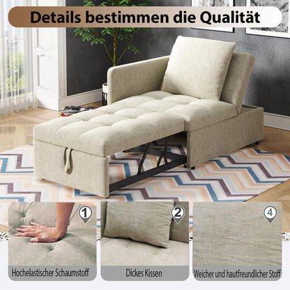 Schlafsofa Klein – 3-in-1 Schlafsessel mit Bettfunktion (Beige)