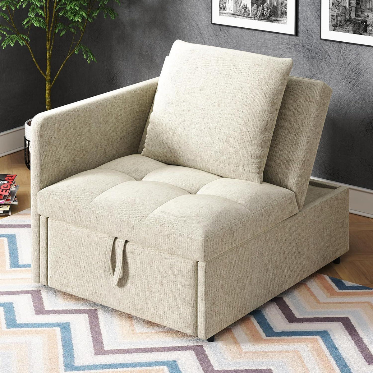 Schlafsofa Klein – 3-in-1 Schlafsessel mit Bettfunktion (Beige)