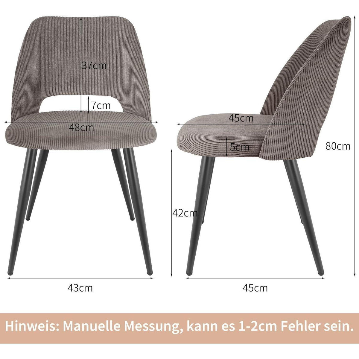 Esszimmerstühle 4er Set Kordsamt Braun Ergonomisch