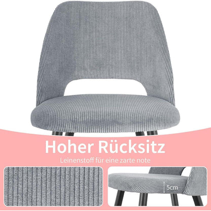Esszimmerstühle 6er Set Grau, Kordsamt & Metallbeine