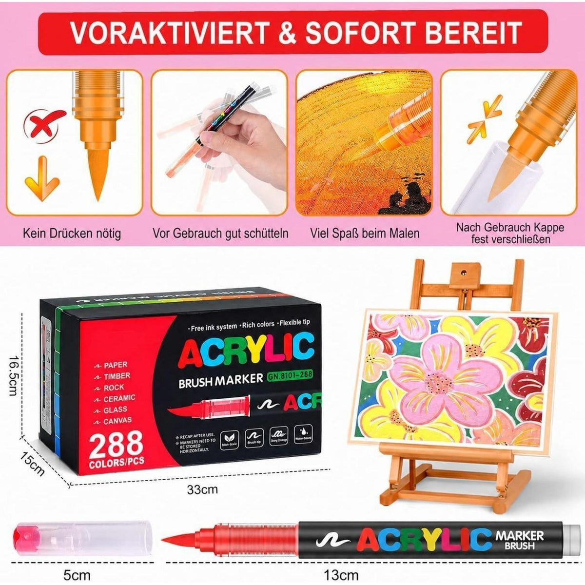 168 Acrylstifte Set mit Pinselspitze – Wasserfest & Vielseitig