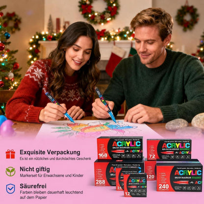 168 Acrylstifte Set mit Pinselspitze – Wasserfest & Vielseitig