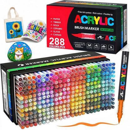 Acrylstifte Set 288 Farben mit Pinselspitze – Wasserfest & Vielseitig