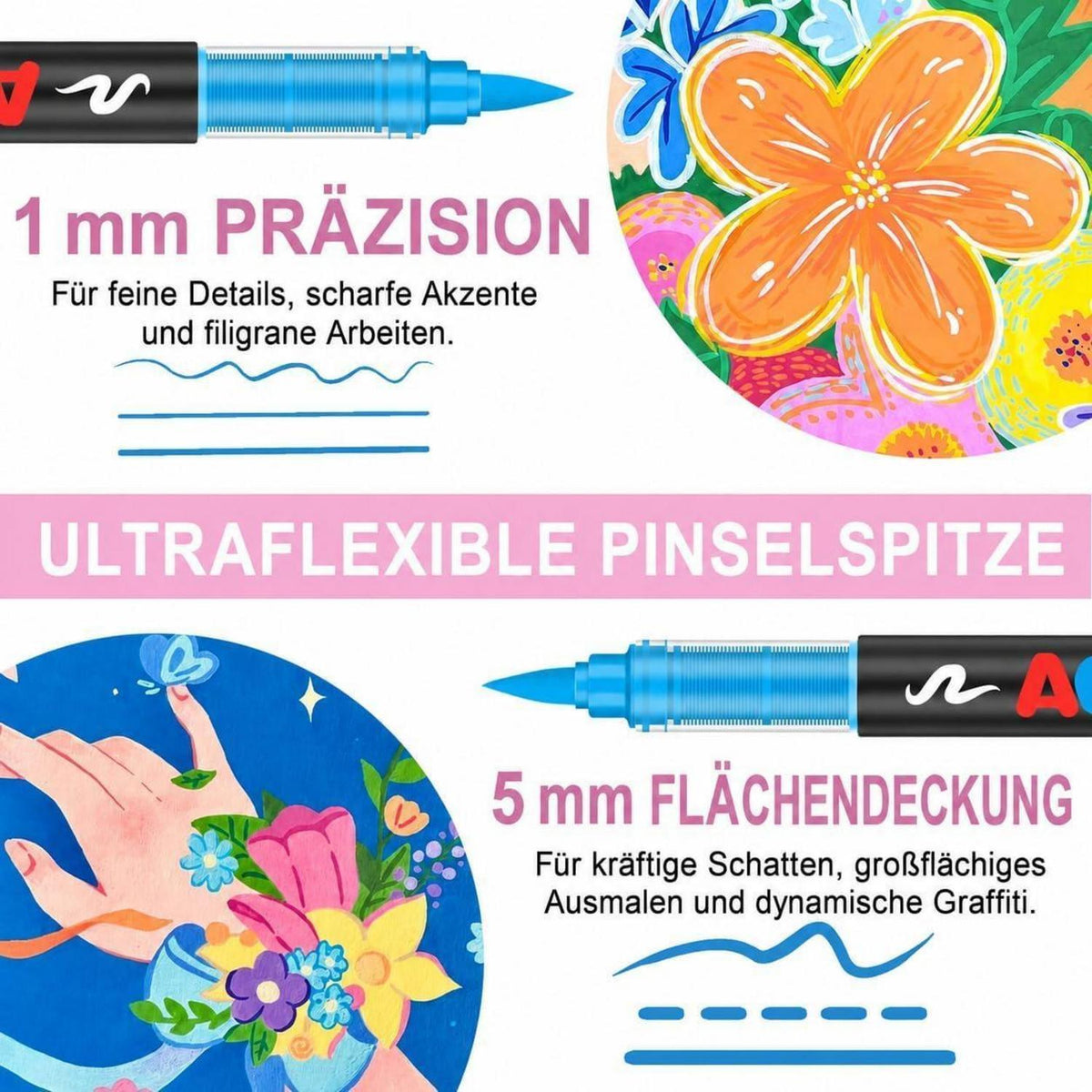 Acrylstifte Set 240 Farben – Pinselspitze, wasserfest & vielseitig