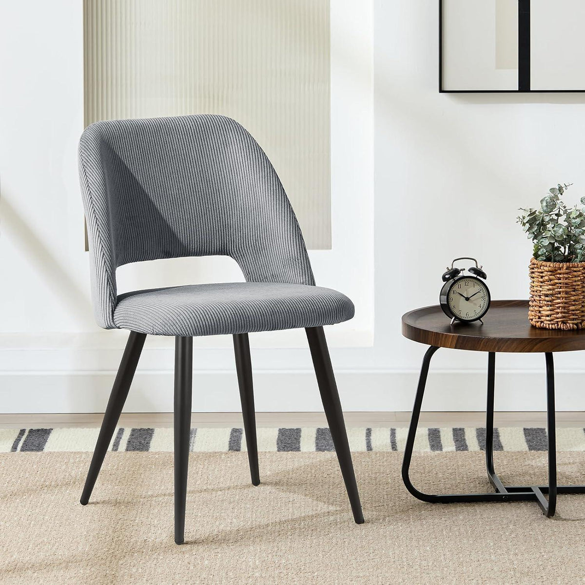 8x Esszimmerstuhl Grau Kordsamt Gepolstert, Ergonomisch & Robust